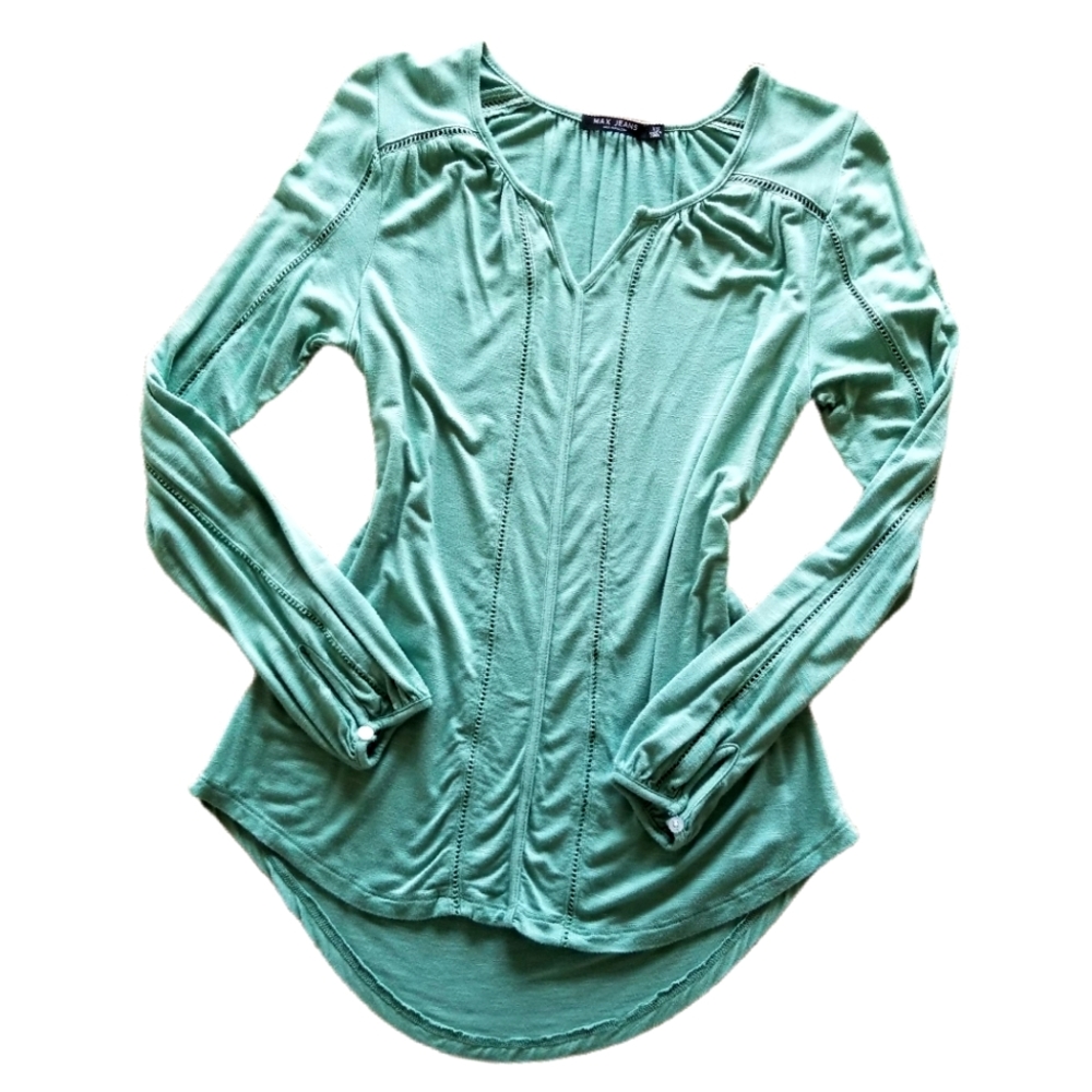 Max Jeans XS Sage Green Long Sleeve Crochet Shirt
